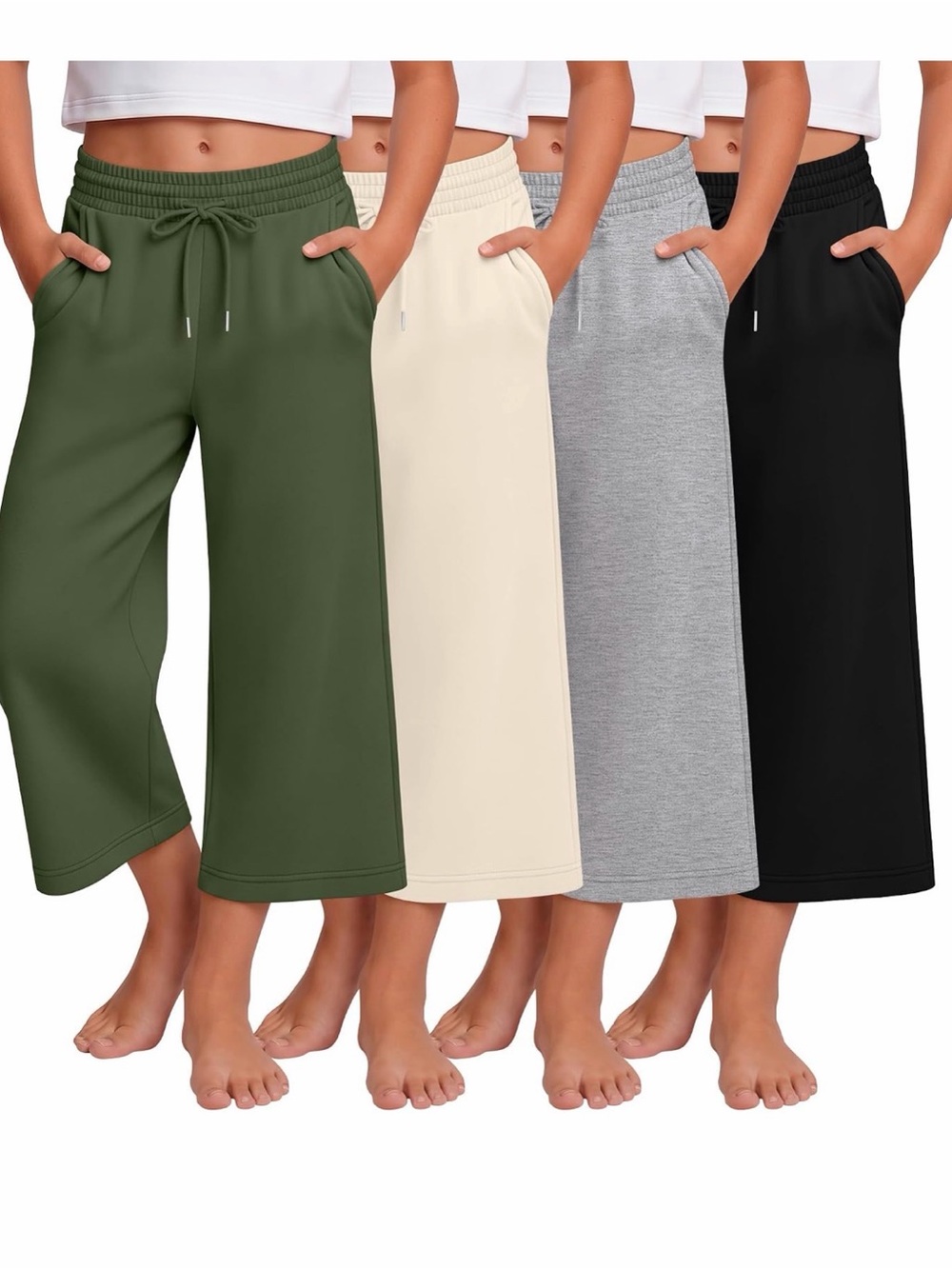 Cropped Pants, Capris, Wide Leg, Baggy, Loose Fit, Drawstring, Size 13/14